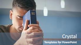  Presentation with scripture - Presentation theme enhanced with scripture - religious young man with bible background and a seafoam green colored foreground