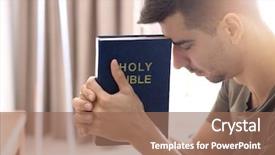  Presentation with scripture - Audience pleasing slide deck consisting of scripture - religious young man with bible backdrop and a coral colored foreground
