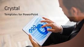  Presentation with data - Amazing slide set having scroll chart - blue data against businessman using backdrop and a  colored foreground