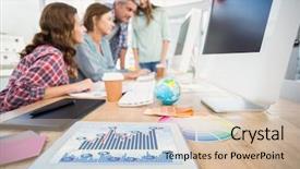  Presentation with blue business - PPT theme with scroll chart - blue data against tablet background and a soft green colored foreground