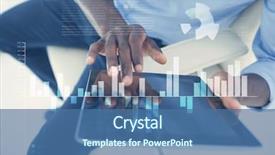  Presentation with using digital tablet - PPT theme having scroll chart - business interface with graphs background and a ocean colored foreground
