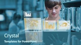  Presentation with digital library - Cool new PPT theme with scroll chart - young man studying on his backdrop and a  colored foreground