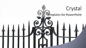  Presentation with iron - Presentation theme featuring scrolling - iron fence isolated on white background and a white colored foreground