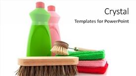  Presentation with cleaning - Cool new PPT theme with scrub brush - cleaning products for washing backdrop and a  colored foreground