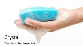  Presentation with kitchen - PPT layouts with scrub brush - hand and kitchen sponge background and a white colored foreground