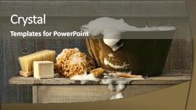  Presentation with tub - Presentation theme consisting of scrub brush - old wash tub with soap background and a gray colored foreground