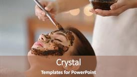  Presentation with face wash woman washing up - PPT layouts having scrub hand - young woman having face treatment background and a red colored foreground