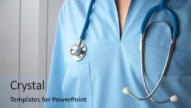  Presentation with new born doctor - Presentation design consisting of scrub nurse - doctor with stethoscope background and a  colored foreground