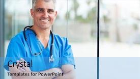  Presentation with middle ages portrait - Presentation theme enhanced with scrub nurse - portrait of happy middle aged background and a teal colored foreground