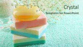  Presentation with soap - Beautiful PPT layouts featuring scrub rub - soap set on a towel backdrop and a soft green colored foreground
