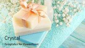  Presentation with soap - PPT theme having scrub rub - soap set over towel background background and a arctic colored foreground