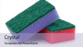  Presentation with sponges - Cool new slides with scrub rub - stacked sponges isolated on white backdrop and a light blue colored foreground