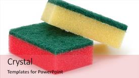  Presentation with sponges - Cool new PPT theme with scrub rub - stacked sponges isolated on white backdrop and a red colored foreground