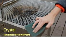  Presentation with bbq - Presentation theme having scrub rub - woman clean the bbq oven background and a tawny brown colored foreground
