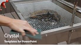  Presentation with bbq - Presentation theme consisting of scrub rub - woman clean the bbq oven background and a violet colored foreground