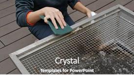  Presentation with bbq - Amazing presentation design having scrub rub - woman clean the bbq oven backdrop and a dark gray colored foreground