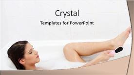  Presentation with brush - Presentation theme having scrub rub - woman in bath rubbing heel background and a  colored foreground