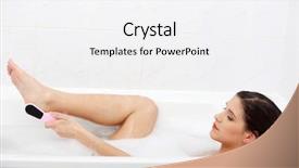  Presentation with brush - Theme having scrub rub - woman in bath rubbing heel background and a  colored foreground