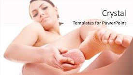  Presentation with pumice - Slide set consisting of scrub rub - woman rubbing heel of foot background and a sky blue colored foreground