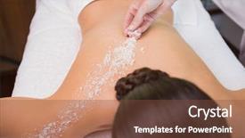  Presentation with salt - Colorful presentation design enhanced with scrubs - beauty therapist pouring salt scrub backdrop and a tawny brown colored foreground