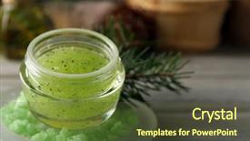  Presentation with pine - Beautiful PPT theme featuring scrubs - face scrub and spa treatments backdrop and a tawny brown colored foreground