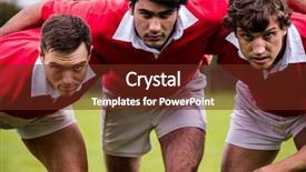  Presentation with rugby players - PPT layouts consisting of scrum team - rugby players ready to play background and a tawny brown colored foreground