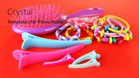  Presentation with hair - Colorful PPT layouts enhanced with scrunchies-hairbrush-and-hair-clip backdrop and a red colored foreground