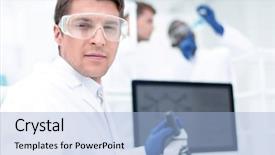  Presentation with laboratory - Audience pleasing presentation theme consisting of scrutiny - close up scientist microbiologist backdrop and a light blue colored foreground