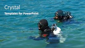  Presentation with scuba diving - Amazing PPT layouts having scuba diver before diving in open water backdrop and a teal colored foreground