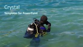  Presentation with scuba diving - Slide deck featuring scuba diver before diving in open water background and a ocean colored foreground