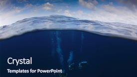  Presentation with divers - Colorful PPT theme enhanced with scuba divers beside tropical island backdrop and a navy blue colored foreground