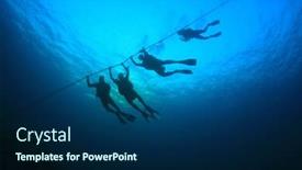  Presentation with divers - Slide set with scuba divers descend a buoy line background and a navy blue colored foreground