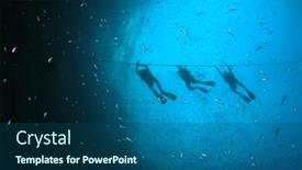  Presentation with divers - Colorful presentation design enhanced with scuba divers descend a buoy line backdrop and a ocean colored foreground