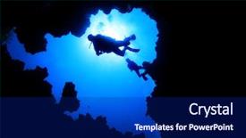  Presentation with divers - Slides with scuba divers descend into a deep underwater cave background and a navy blue colored foreground
