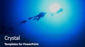  Presentation with divers - PPT theme enhanced with scuba divers silhouette against sun background and a navy blue colored foreground
