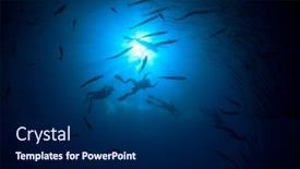  Presentation with divers - Cool new presentation design with scuba divers silhouette in ocean backdrop and a navy blue colored foreground