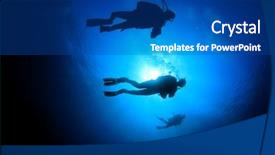  Presentation with water sun - Colorful theme enhanced with scuba divers silhouettes against sun backdrop and a ocean colored foreground