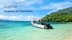  Presentation with vibrant blue - PPT theme featuring scuba-diving-boat-is-anchored background and a light blue colored foreground