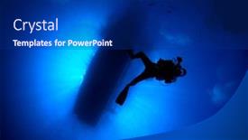  Presentation with scuba diving - Beautiful theme featuring scuba diving boat moored over coral reef from underwater backdrop and a navy blue colored foreground