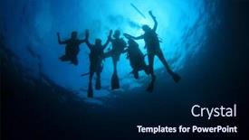  Presentation with scuba diving - Presentation theme enhanced with scuba diving - group of divers silhouette underwater background and a navy blue colored foreground