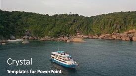  Presentation with scuba diving - Slide deck having scuba-diving-liveaboard-boat-beside background and a dark gray colored foreground