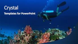  Presentation with scuba diving - PPT theme consisting of scuba diving on coral reef background and a ocean colored foreground