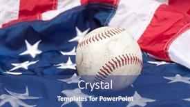  Presentation with american flag - Beautiful PPT layouts featuring scuffed-up-baseball backdrop and a ocean colored foreground