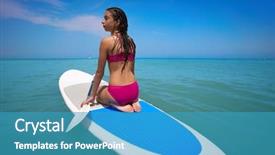 Presentation with airport boarding board - Colorful PPT theme enhanced with sculling - girl relaxed on paddle surf backdrop and a  colored foreground