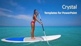 Presentation with summer - Slide deck featuring sculling - girl standing on paddle surf background and a teal colored foreground