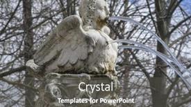  Presentation with spring water - Slide deck with sculpture fountain shaped figure angel water jets coming out of breasts and mouth spring in spain background and a dark gray colored foreground