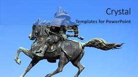  Presentation with hero - Audience pleasing presentation consisting of sculpture of a hero aside the mansion of the mikado in japan backdrop and a light blue colored foreground