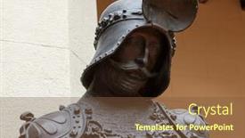  Presentation with armor - Colorful PPT layouts enhanced with sculpture-of-king-arthur-old backdrop and a tawny brown colored foreground