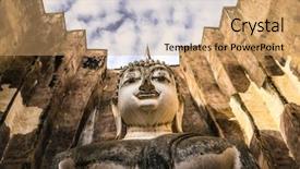 Presentation with thailand - Slide set having sculpturing - large buddha sculpture in thailand background and a coral colored foreground