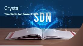  Presentation with digital book - Slides having sdn-inscription-coming-out background and a ocean colored foreground